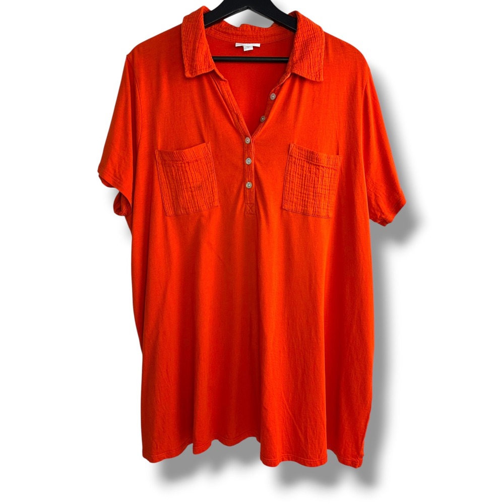 JJill Womens Orange Cotton Tencel Modal Short Sleeve Tunic Polo Top XL KTP295131
